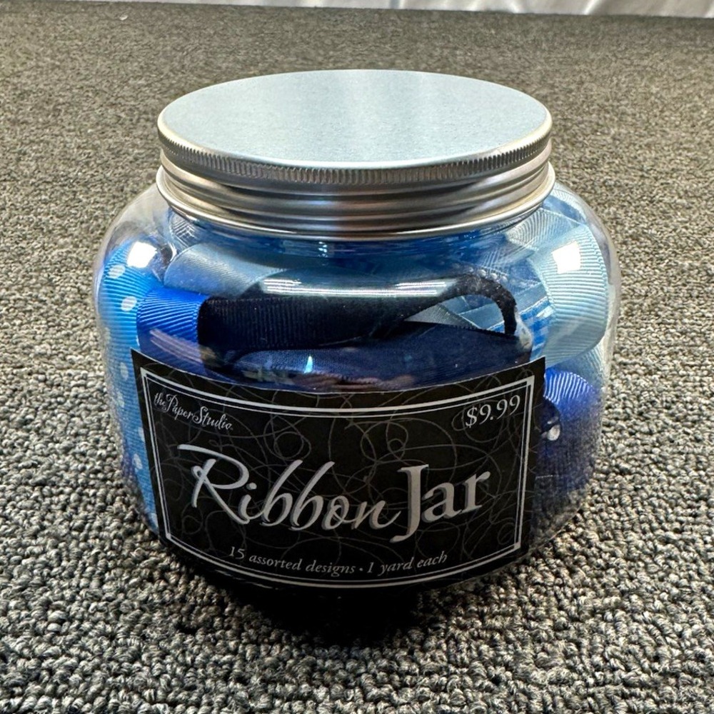 The Paper Studio Ribbon Jar Blues Grosgrain Blue Polka Dot Printed